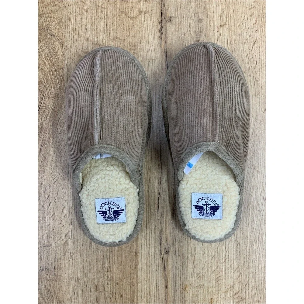 Dockers Boys Brown Split Toe Slippers Fur Footbed Slide On Size 13 M